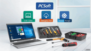 a laptop and tools on a table